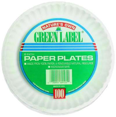 Natural White Disposable Paper Plate - 6 Dia